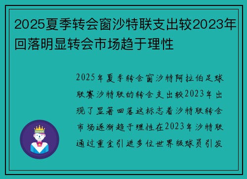 2025夏季转会窗沙特联支出较2023年回落明显转会市场趋于理性